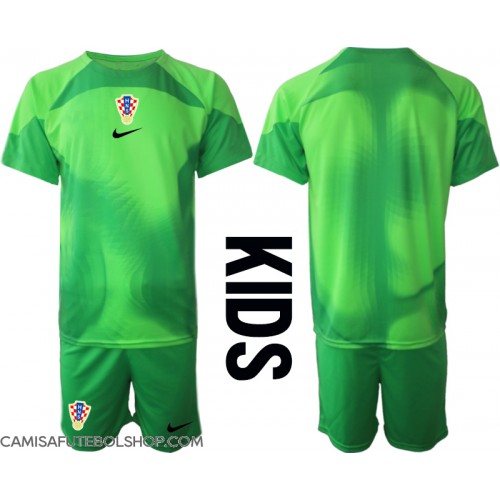 Camisa de time de futebol Croácia Goleiro Replicas 1º Equipamento Infantil Mundo 2022 Manga Curta (+ Calças curtas)